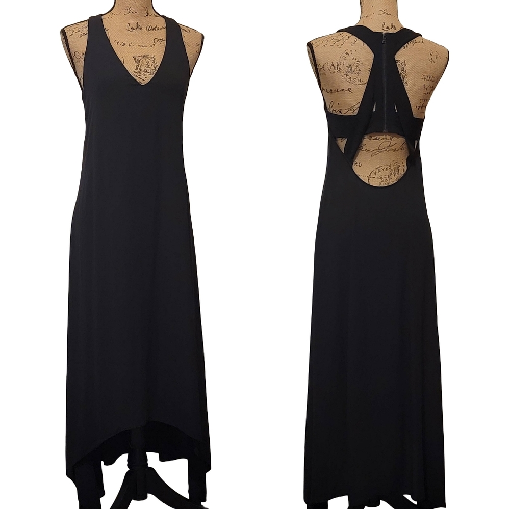 BCBGMAXAZRIA Black Chiffon Cut Out Black Tie Wedding Guest Formal Zip Dress